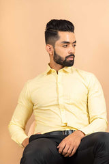 Yellow Cotton Linen Solid Shirt