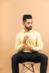 Yellow Cotton Linen Solid Shirt