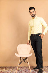 Yellow Cotton Linen Solid Shirt