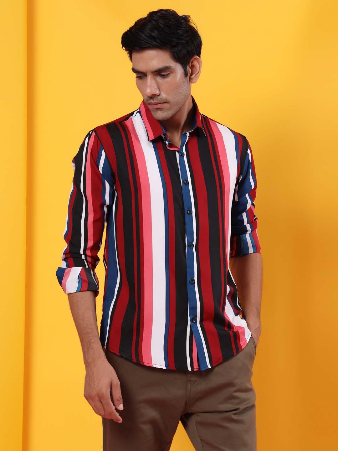 Buy Multi Color Crepe Stripes Shirt Online | Tistabene - Tistabene
