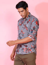 Grey Floral Printed Crepe Shirt