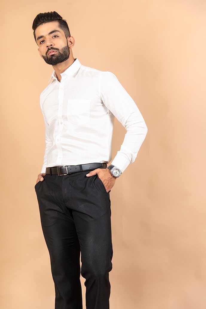 Buy LINEN CLUB Mens Black Solid Formal Regular Fit Linen Shirt | Shoppers  Stop