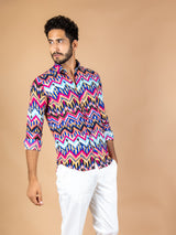 Multi Chevron Printed Crepe Shirt