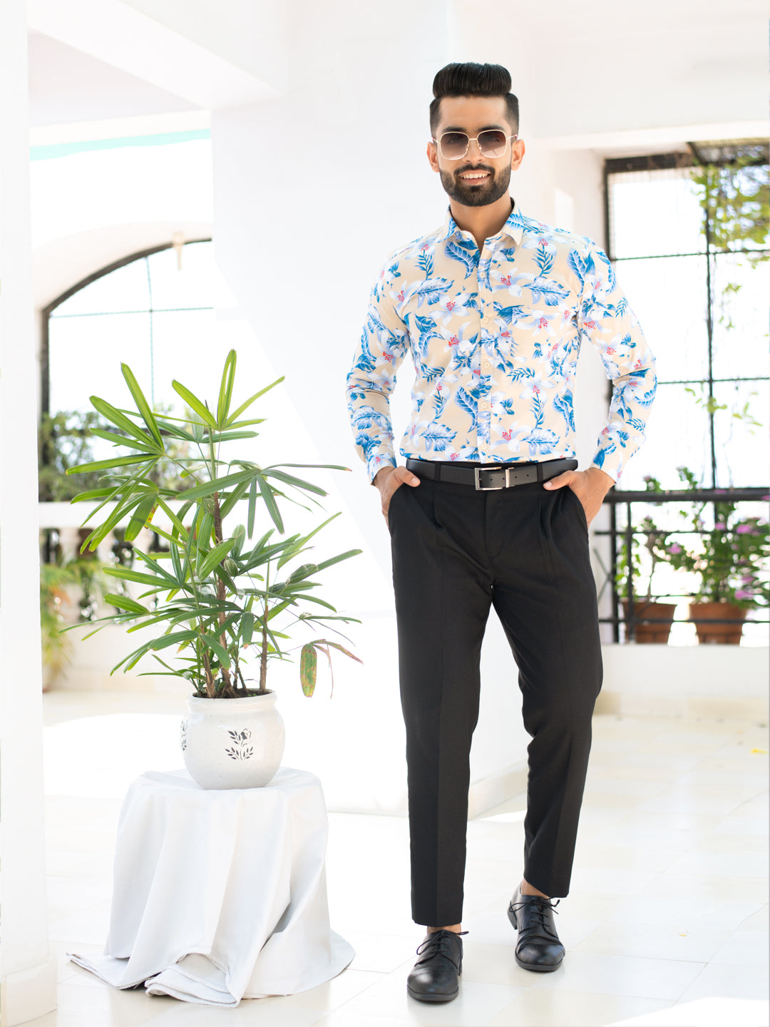 Buy Beige Floral Cotton Shirt Online | Tistabene - Tistabene