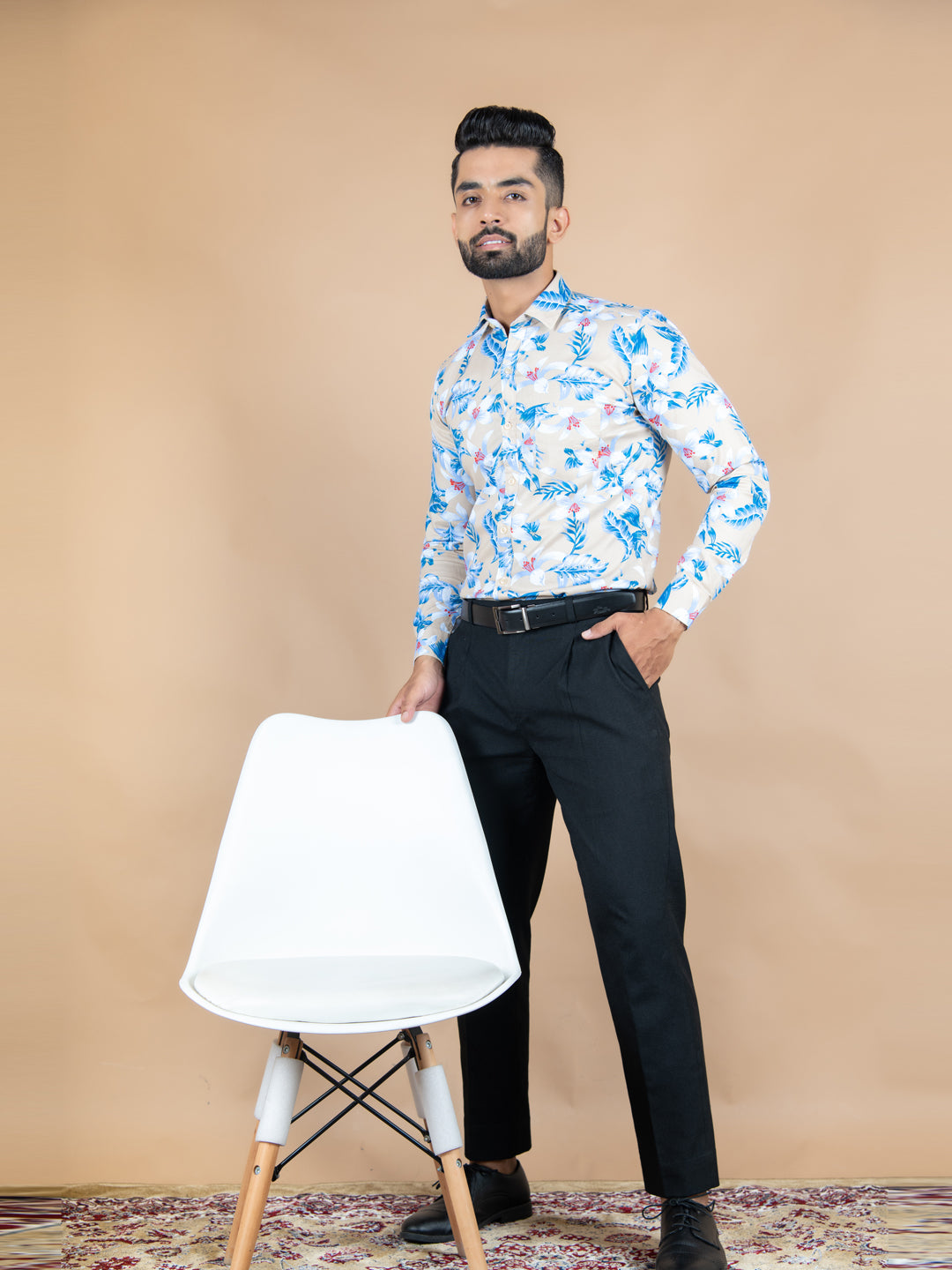 Beige Floral Cotton Shirt