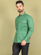 Green Orion 4 Pocket Linen Shirt - Tistabene