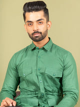 Green Orion 4 Pocket Linen Shirt - Tistabene