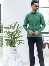 Green Orion 4 Pocket Linen Shirt - Tistabene