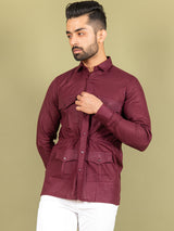 Maroon Orion 4 Pocket Linen Shirt