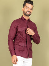 Maroon Orion 4 Pocket Linen Shirt