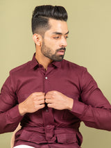 Maroon Orion 4 Pocket Linen Shirt