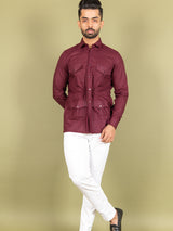 Maroon Orion 4 Pocket Linen Shirt