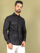 Black Orion 4 Pocket Linen Shirt