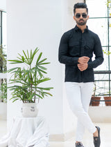 Black Orion 4 Pocket Linen Shirt