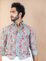 Blue and Red Floral Cotton Shirt