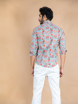 Blue and Red Floral Cotton Shirt