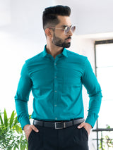 Sea Green Self Design Giza Cotton Shirt