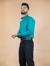 Sea Green Self Design Giza Cotton Shirt