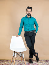 Sea Green Self Design Giza Cotton Shirt