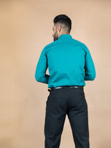 Sea Green Self Design Giza Cotton Shirt