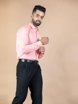 Pink Self Design Giza Cotton Shirt - Tistabene