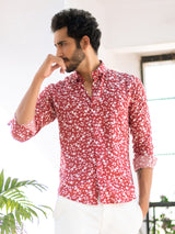 red printed shirt