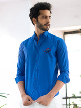 Dexter Embroidered Blue Cotton Shirt - Tistabene