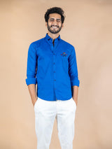 Dexter Embroidered Blue Cotton Shirt - Tistabene