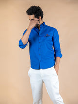 Dexter Embroidered Blue Cotton Shirt - Tistabene