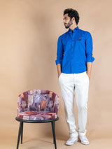 Dexter Embroidered Blue Cotton Shirt - Tistabene