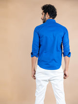 Dexter Embroidered Blue Cotton Shirt - Tistabene