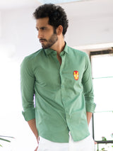 Iron Man Embroidered Green Cotton Shirt