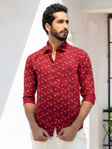 red printed shirt