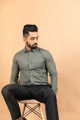 Green Self Design Cotton Shirt