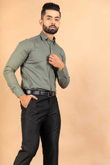 Green Self Design Cotton Shirt