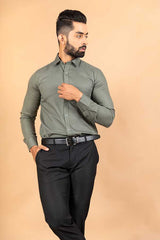 Green Self Design Cotton Shirt