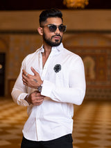 White Lion Embroidered Giza Cotton Shirt - Tistabene