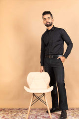 Black Solid Cotton Shirt