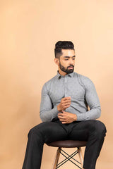 Grey Self design cotton Shirt