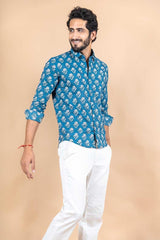 printed blue shirt