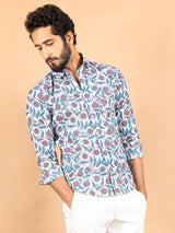 printed blue shirt