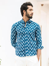 printed blue shirt