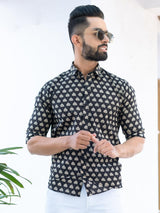 Black Jaipuri Cotton Printed Shirt For Men