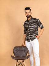 Black Jaipuri Cotton Printed Shirt For Men