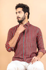 Red Stripe Jaipuri Cotton Shirt - Tistabene