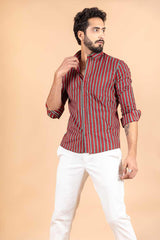 Red Stripe Jaipuri Cotton Shirt - Tistabene