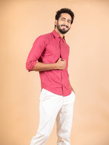 Pink Formal Solid Giza Cotton Shirt