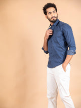 Blue Formal Solid Giza Cotton Shirt - Tistabene