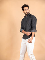 Black Formal Solid Giza Cotton Shirt - Tistabene