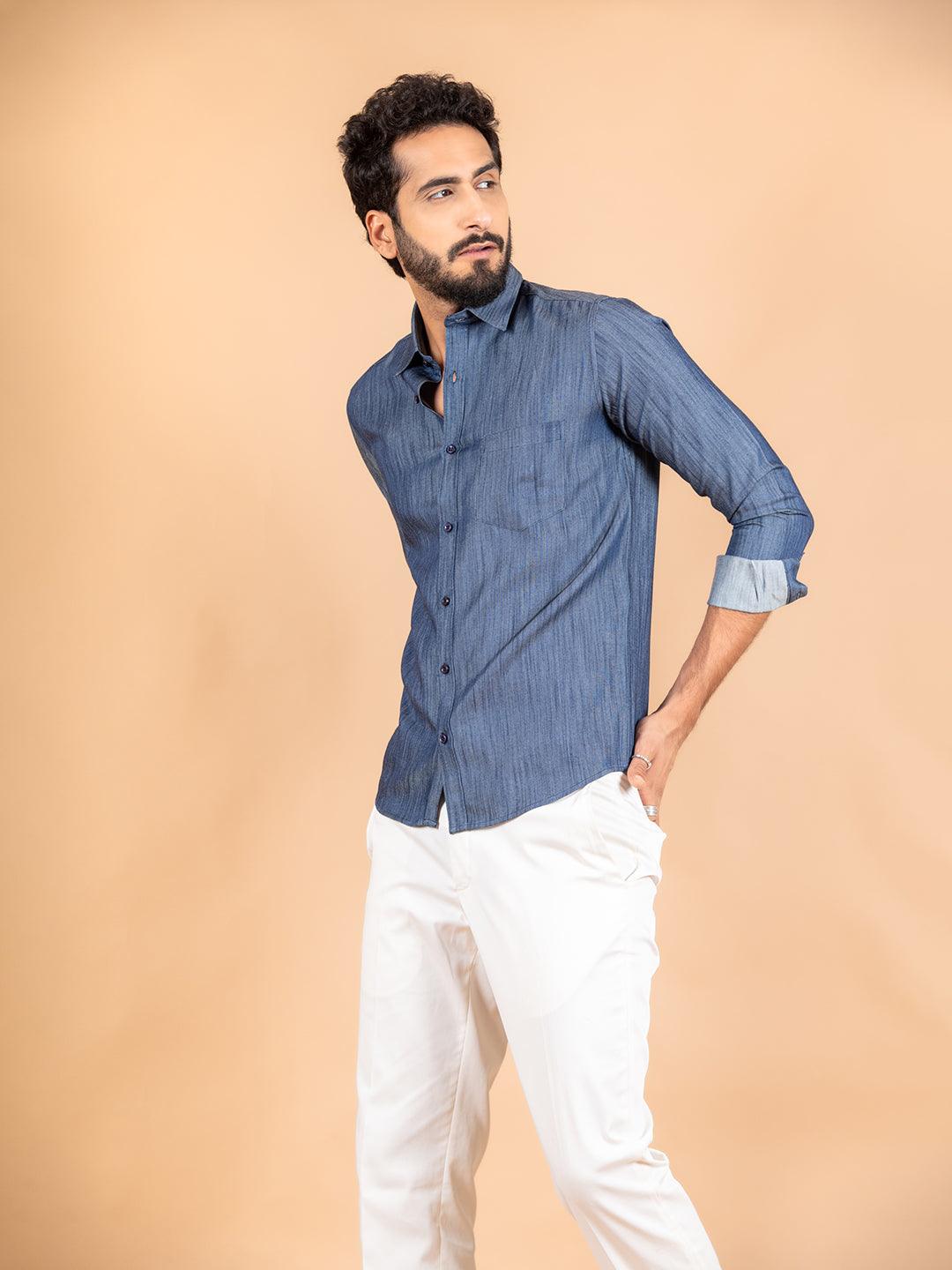 Buy Kuons Avenue Blue Slim Fit Denim Shirt for Men Online @ Tata CLiQ